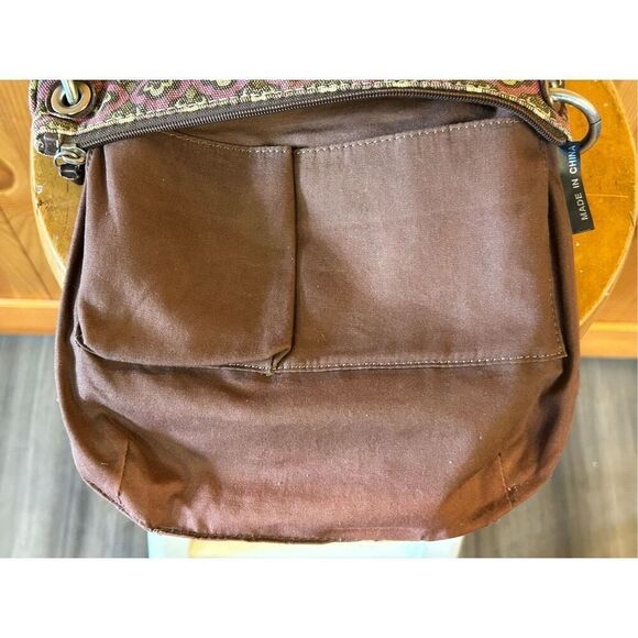 Fossil Canvas Crossbody Messenger Bag Brown Paisley Print Key Bird Charm Tag - Picture 12 of 12